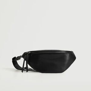 Mango: Leather Look Bum Bag - Crossbody, Sling Bag. Black with Silver Buckle.